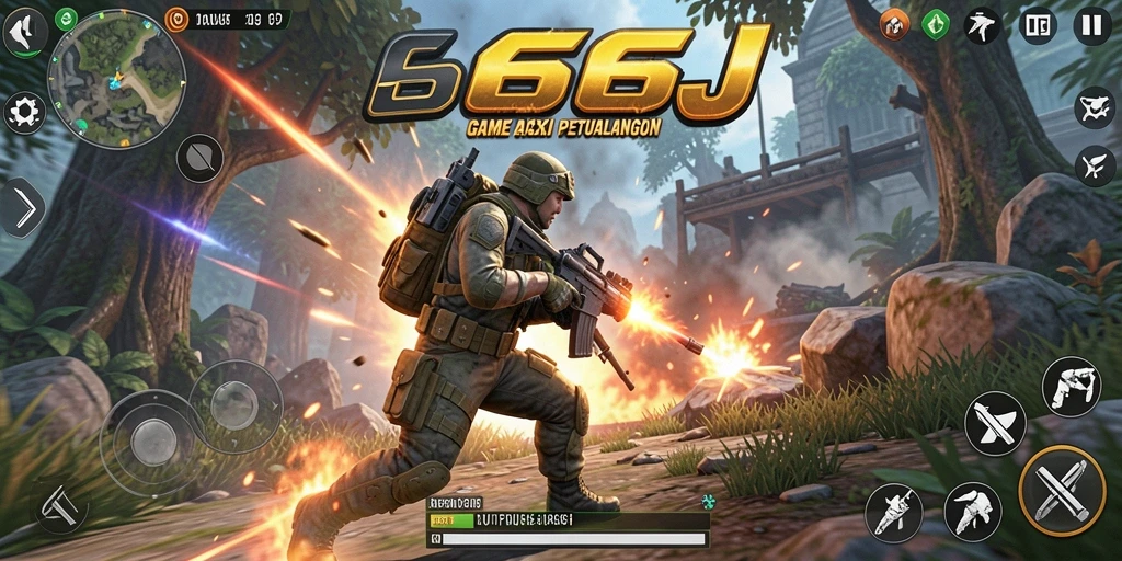Tampilan gameplay mendebarkan dalam 666J dengan aksi seru.