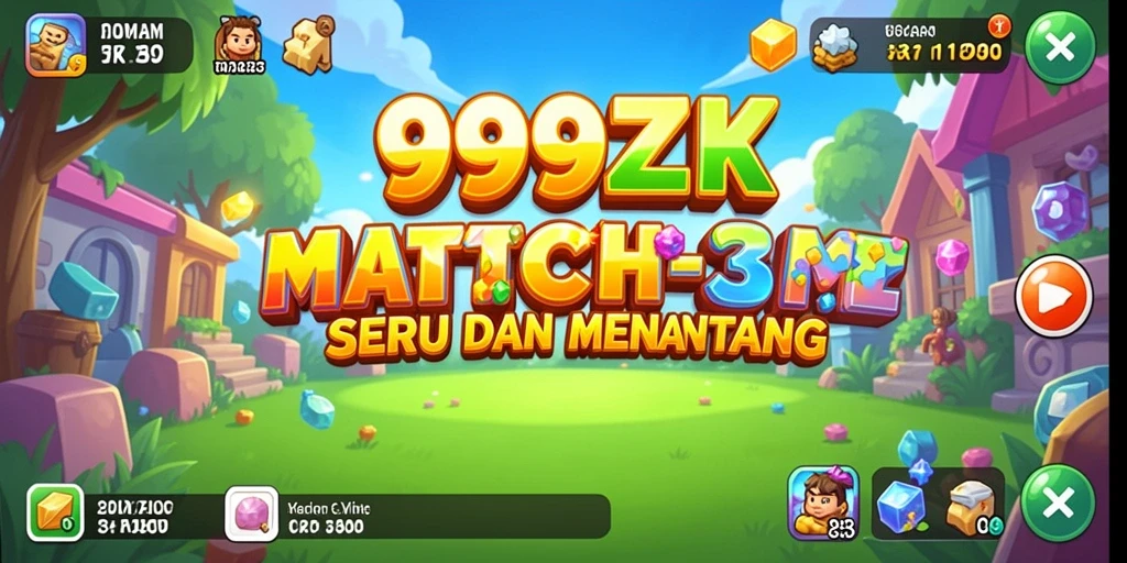 Screenshot 999ZK menampilkan gameplay Match-3 yang seru dan penuh warna.
