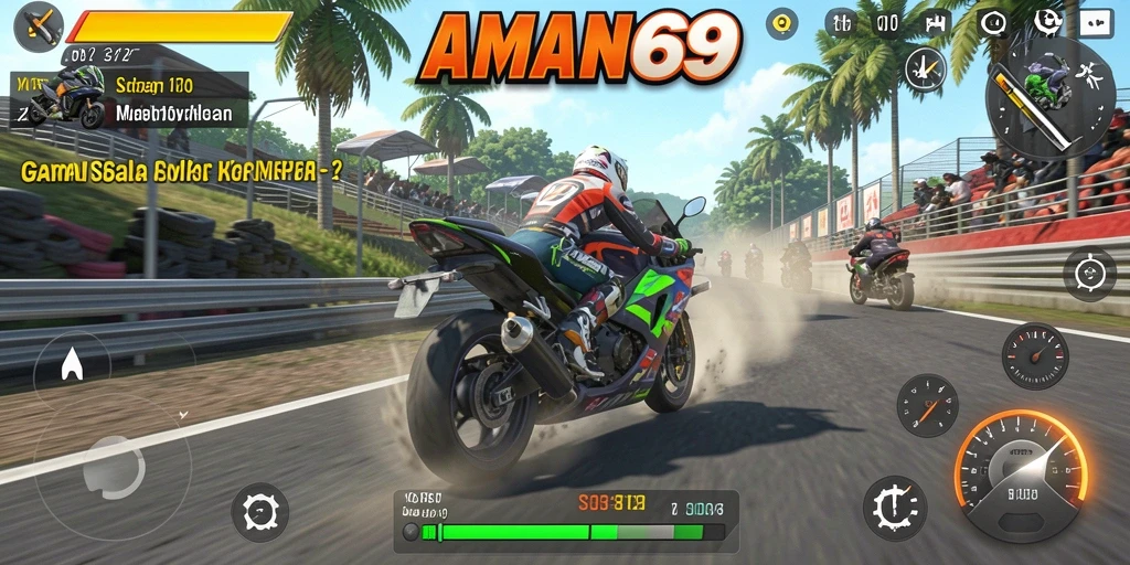 Tampilan aksi balap motor yang mendebarkan di AMAN69.