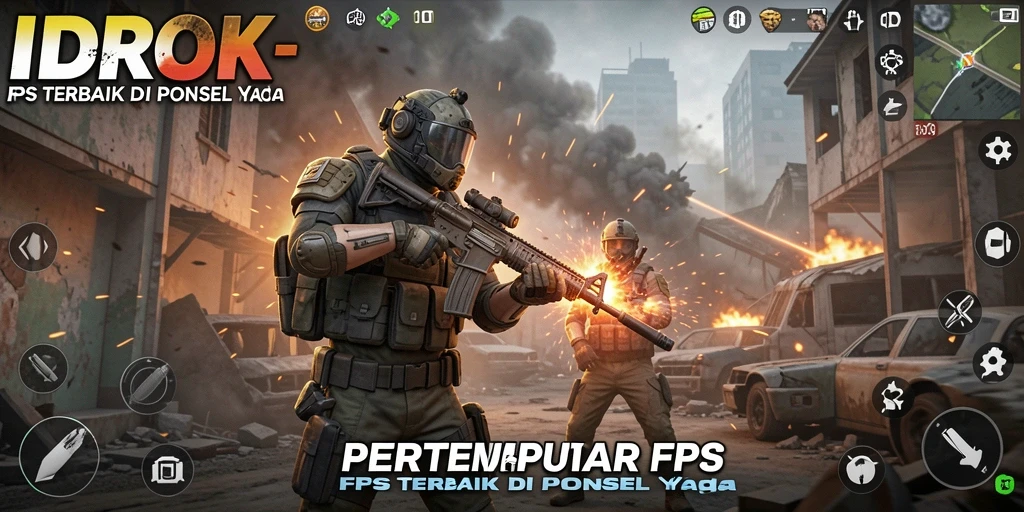 Tampilan gameplay menegangkan dari IDROK dalam aksi FPS.