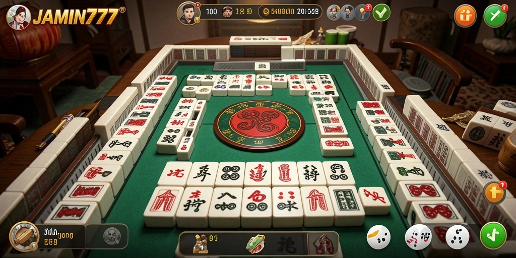 Tampilan gameplay Mahjong yang mendebarkan di JAMIN777.
