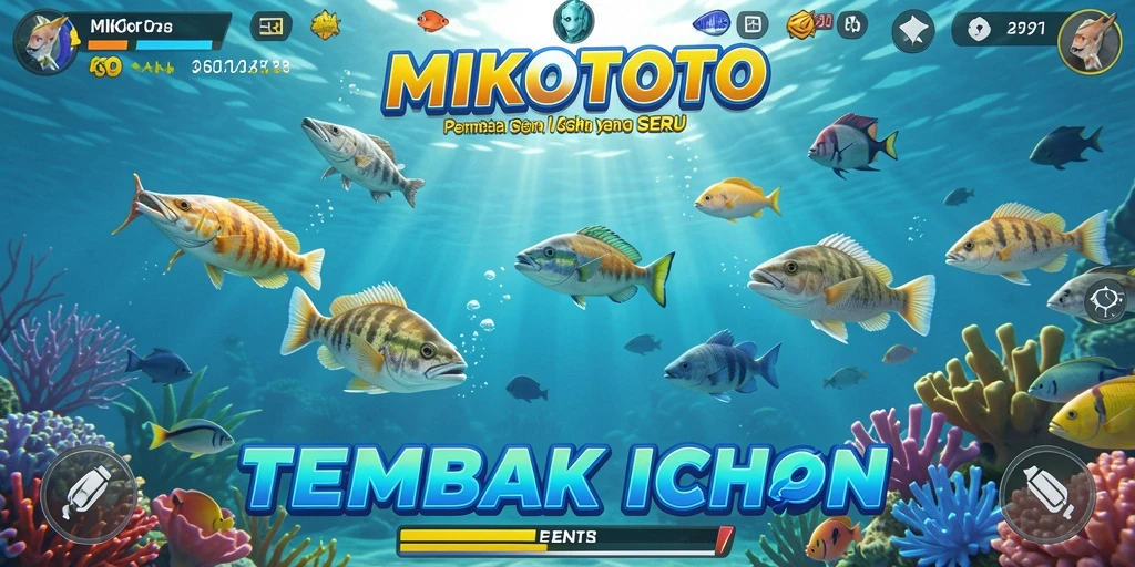 Screenshot MIKOTOTO menampilkan aksi seru menembak ikan di bawah laut.