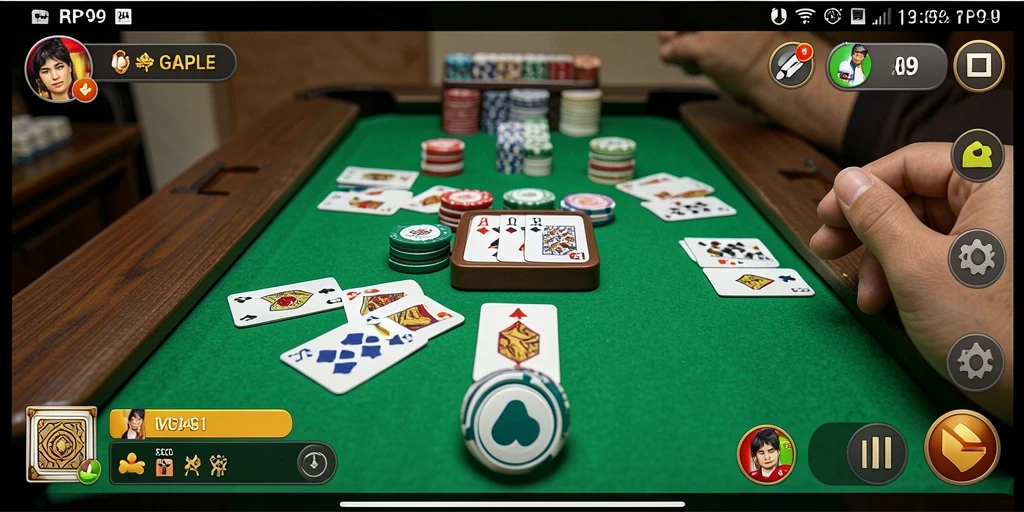 Screenshot RP99 menunjukkan gameplay Gaple yang seru dan interaktif.